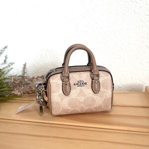 NWT💕Coach Mini Rowan Bag Charm In Signature Canvas Key Chain Coin Purse CX068